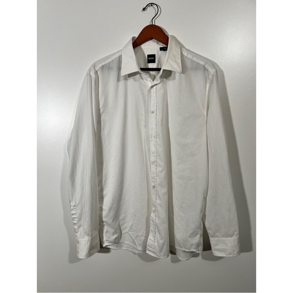 Hugo Boss White Dress Shirt with White Stripes Size XXL Men’s